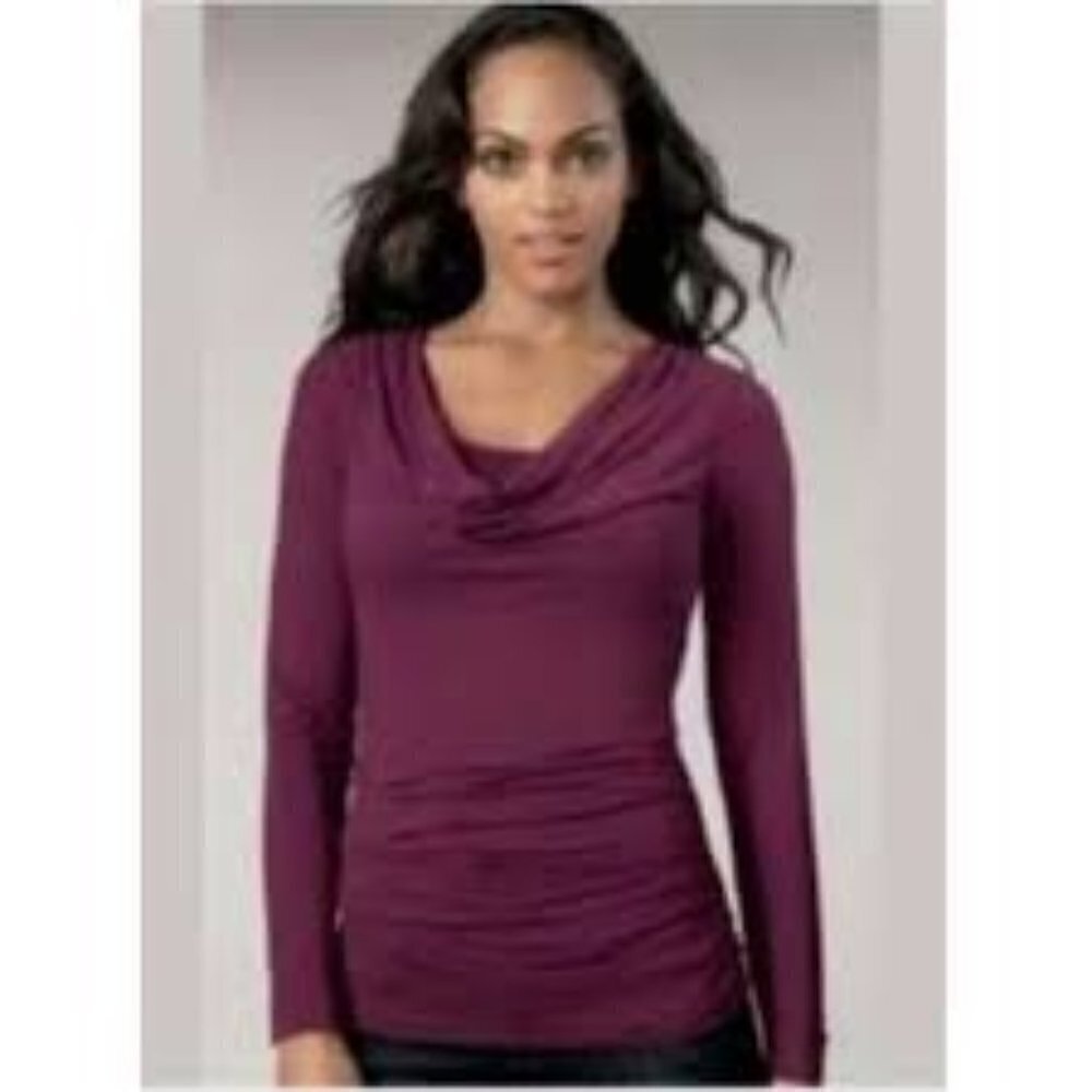 CAbi #570 Lola Merlot Draped Ruched Stretch Top XS